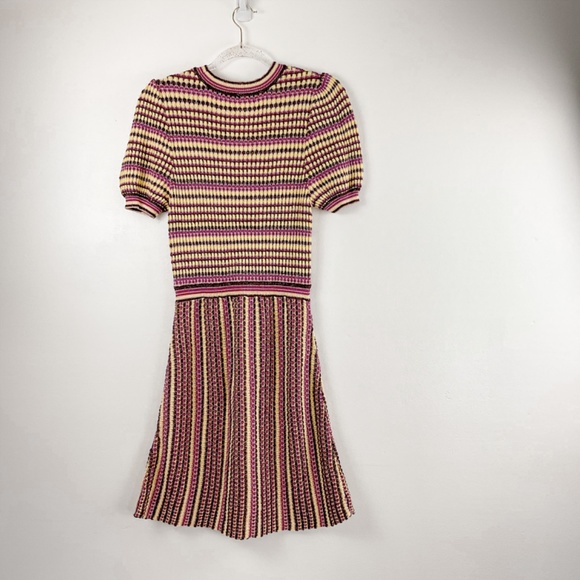 NEW FREE PEOPLE Into You Shimmer Mini SweaterDress Pink Metallic Retro Stripe - Picture 14 of 16